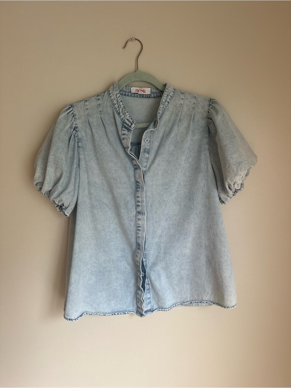Mazik Puff Shoulder Denim Shirt Women’s Size Small Button Front